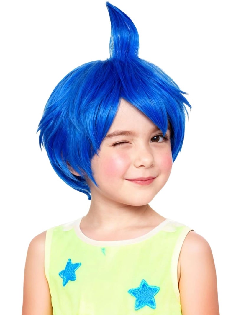 Half and Half Short Blue Happiness Emotion Wig Vibrant Blue Side Part Costume Wigs for Halloween Party - Image 1